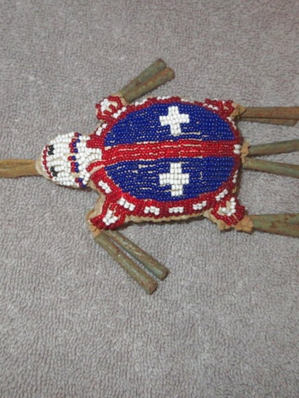 1900's Lakota Native American Indian Leather Beaded Turtle Fetish Amulet Umblica